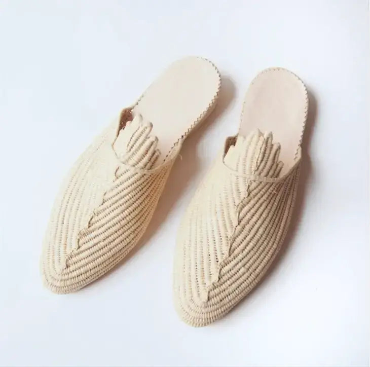 Natural Raffia Slippers Handmade in Morocco