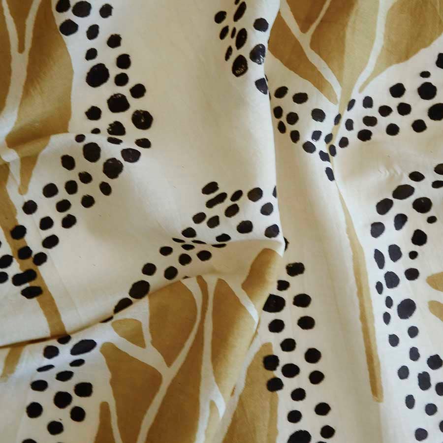 Hand Blocked Printed Cotton and Silk Head Bandana- Golden Gal