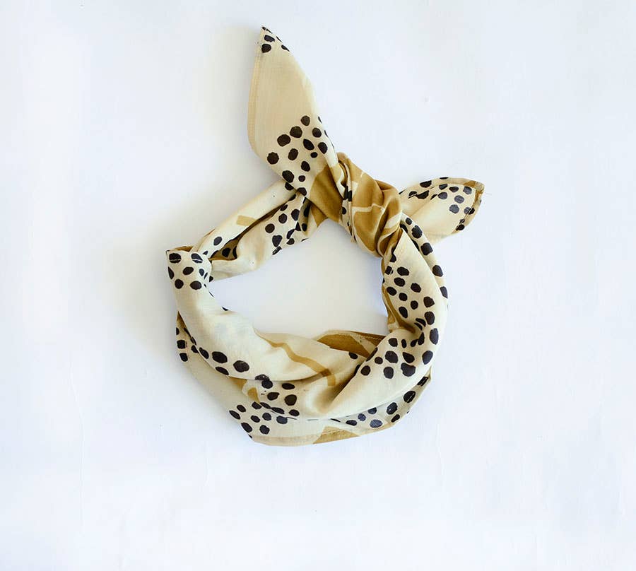 Hand Blocked Printed Cotton and Silk Head Bandana- Golden Gal
