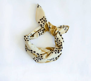 Hand Blocked Printed Cotton and Silk Head Bandana- Golden Gal