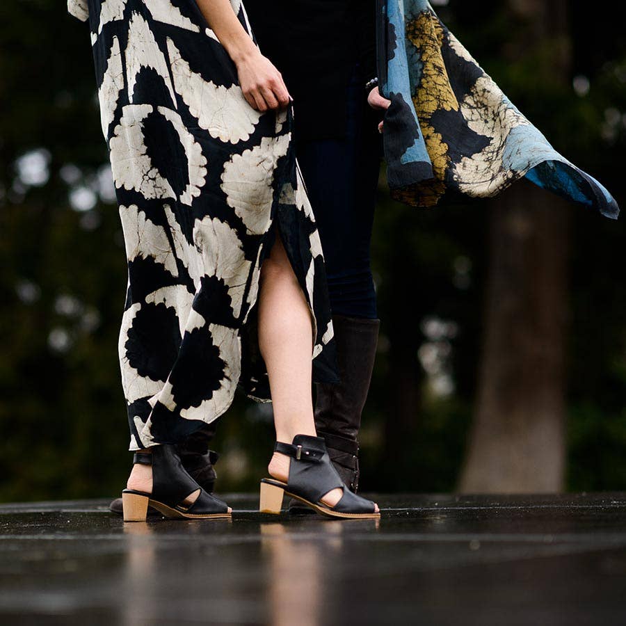 Block print dress Black Silky luxurious soft long - Sunset