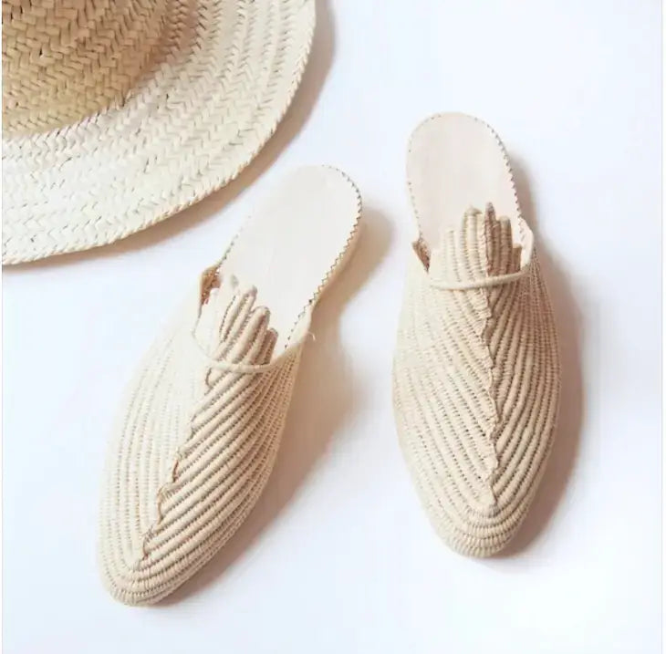 Natural Raffia Slippers  Handmade in Morocco
