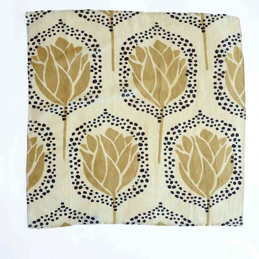 Hand Blocked Printed Cotton and Silk Head Bandana- Golden Gal
