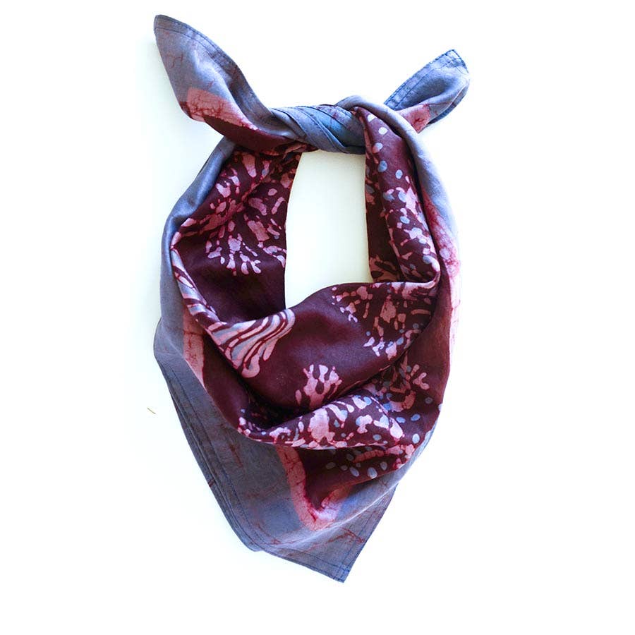Hand Block Printed Cotton Silk Square Bandana | Reflection