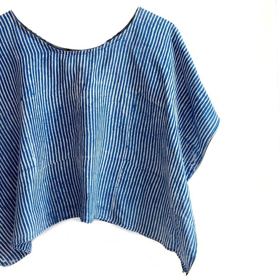 Classic Blue Cotton Silk Croptop Clothing Women - Stripes