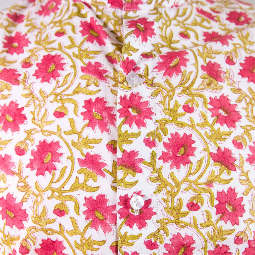 Orange Floral Slim Fit Mandarin Collar Shirt