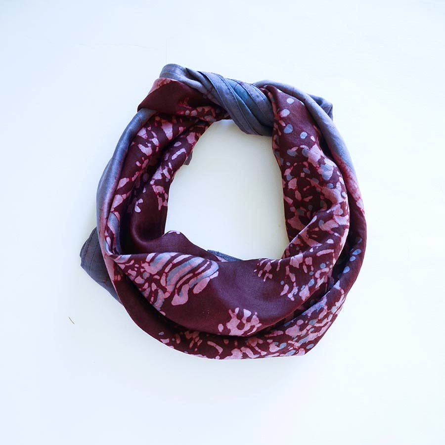 Hand Block Printed Cotton Silk Square Bandana | Reflection