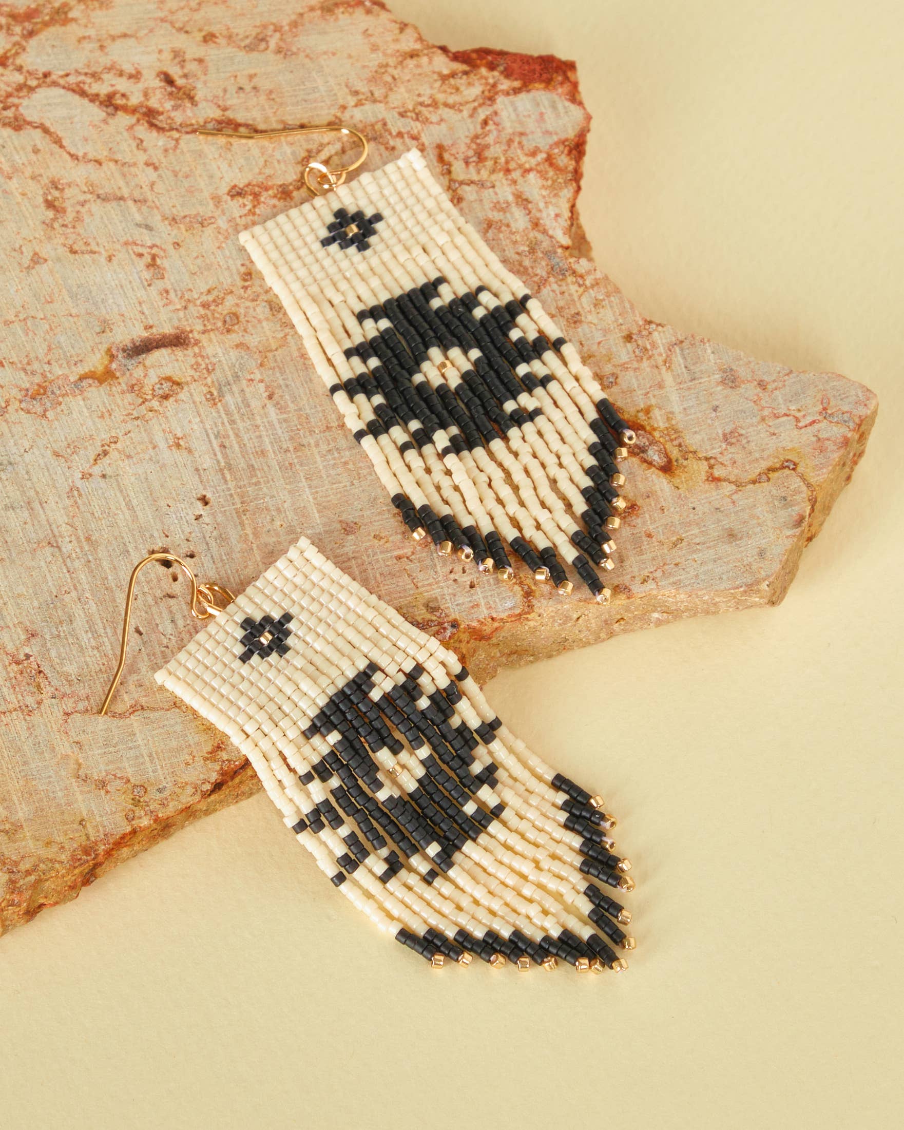 Tribal Fringe Earrings (Cream/Black)
