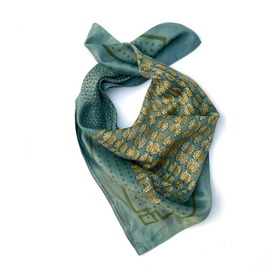 Hand Block Printed Cotton Silk Square Bandana | Surya