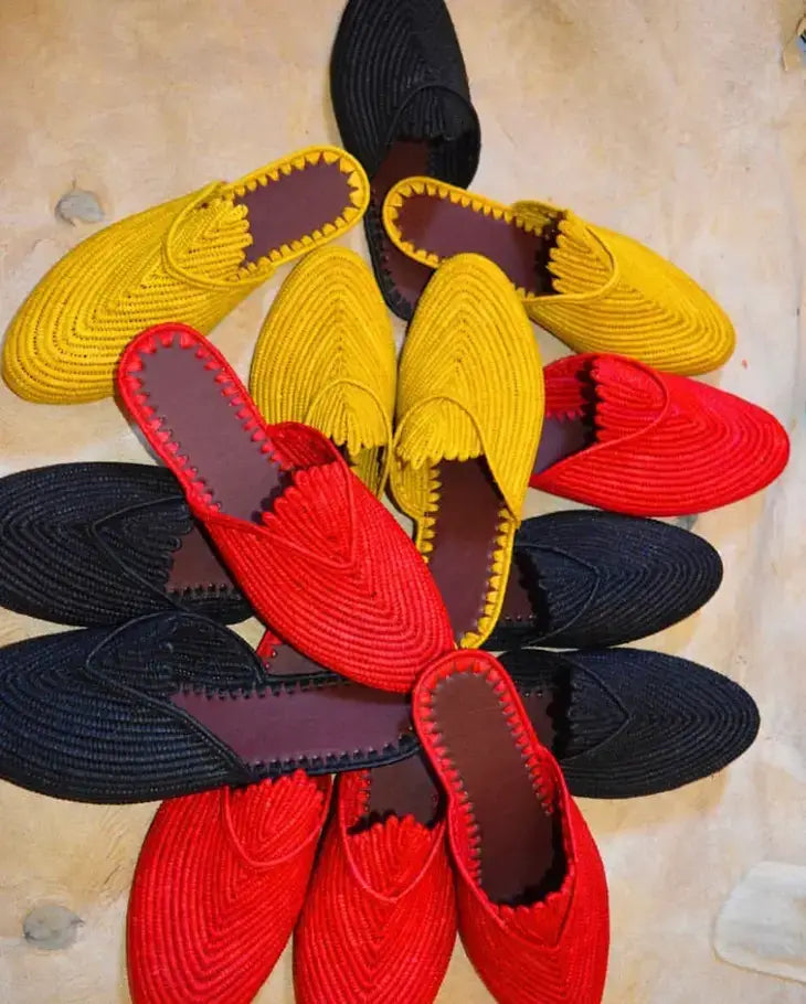 Natural Raffia Slippers  Handmade in Morocco