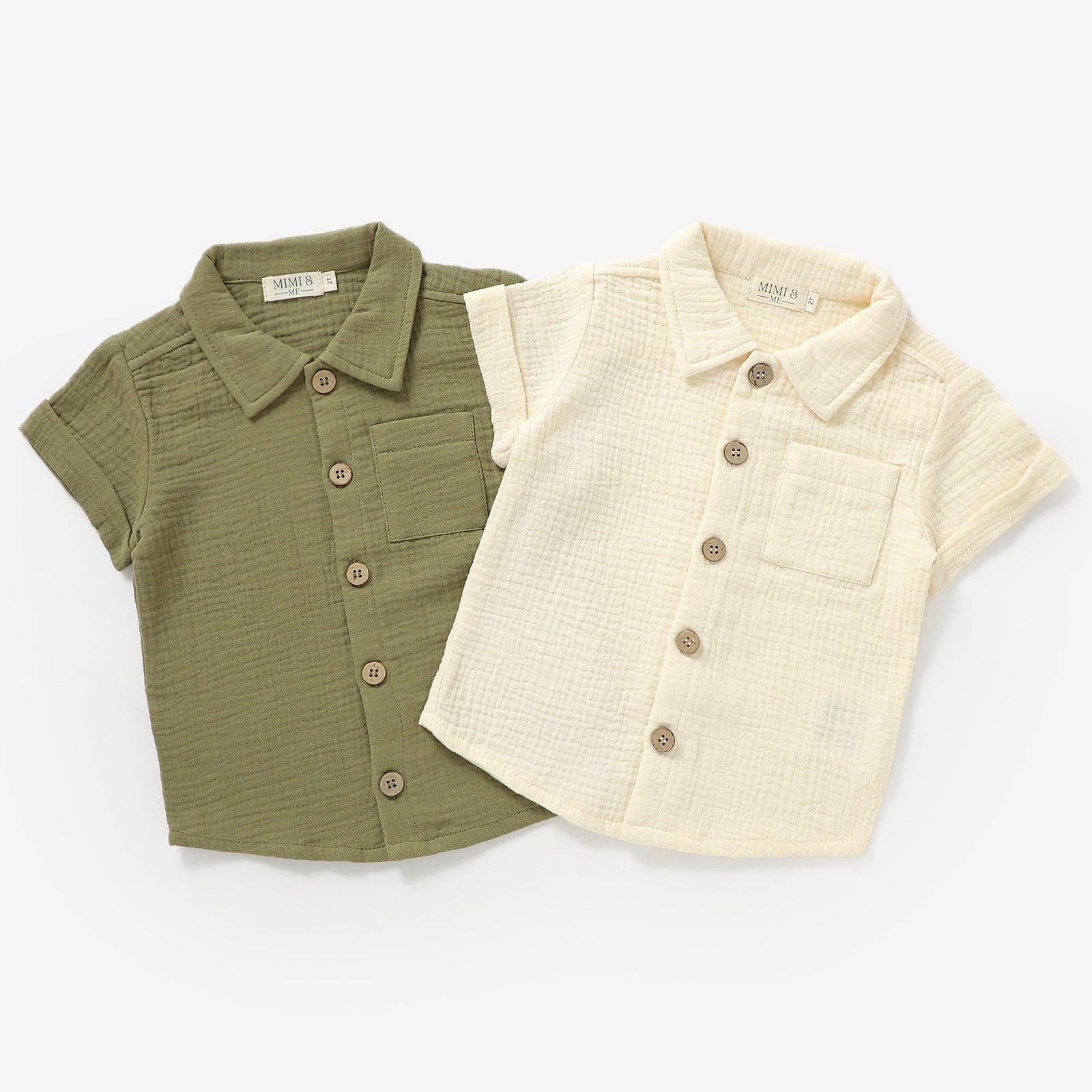 Organic short sleeve button up shirt in Olive Green