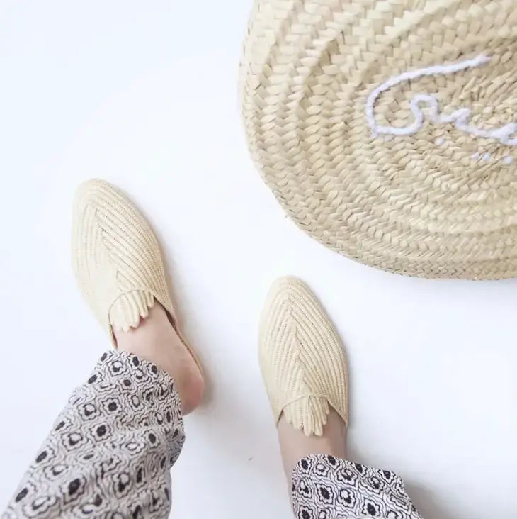 Natural Raffia Slippers  Handmade in Morocco