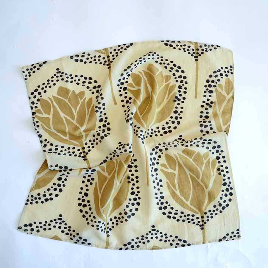 Hand Blocked Printed Cotton and Silk Head Bandana- Golden Gal