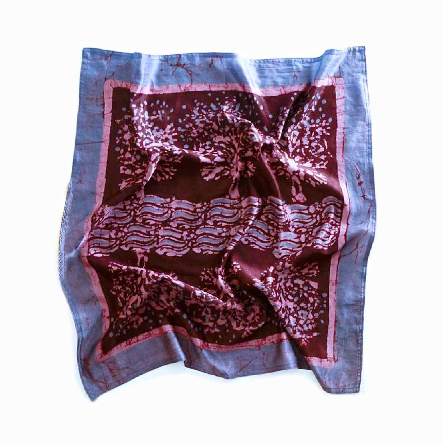 Hand Block Printed Cotton Silk Square Bandana | Reflection