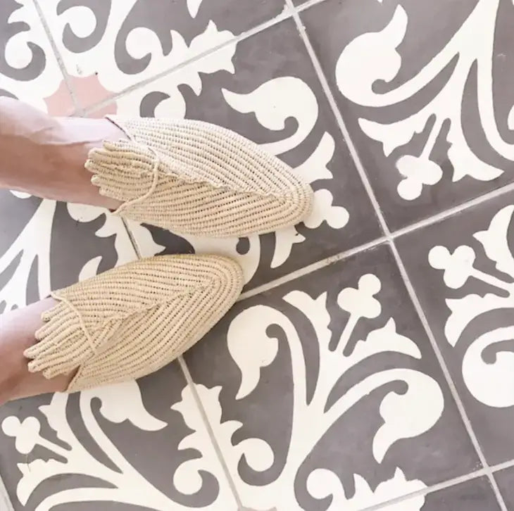 Natural Raffia Slippers  Handmade in Morocco