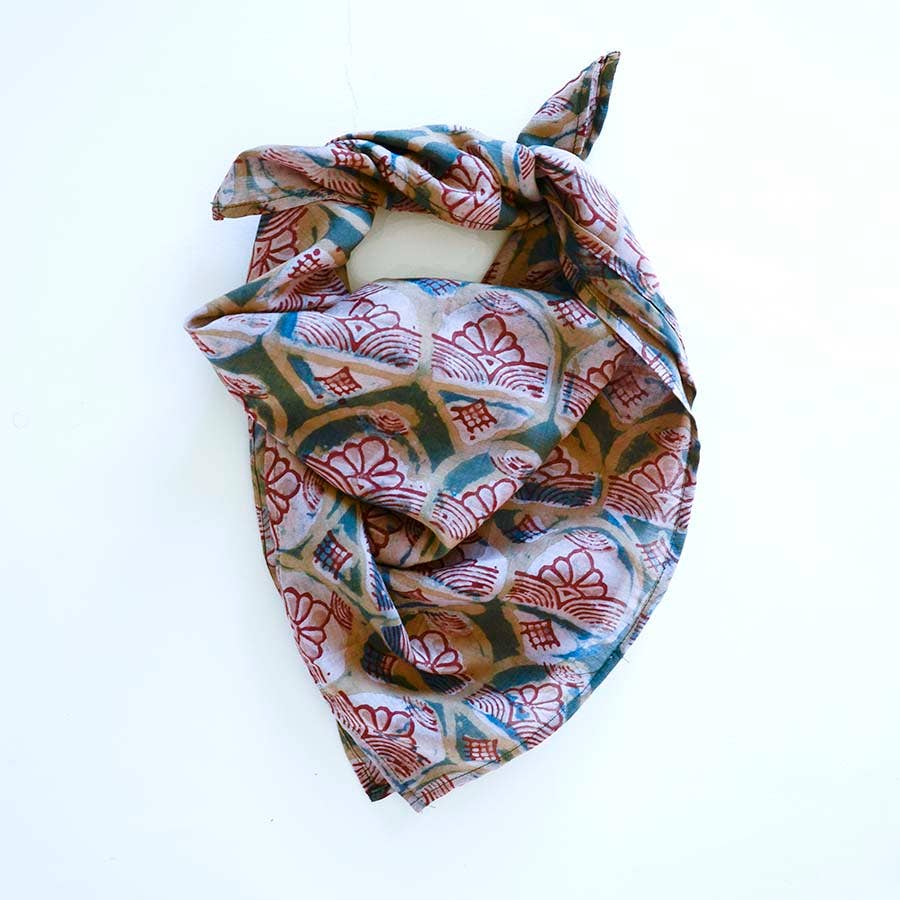 Handcrafted Cotton-Silk Square Bandana Head Scarf | Emerald