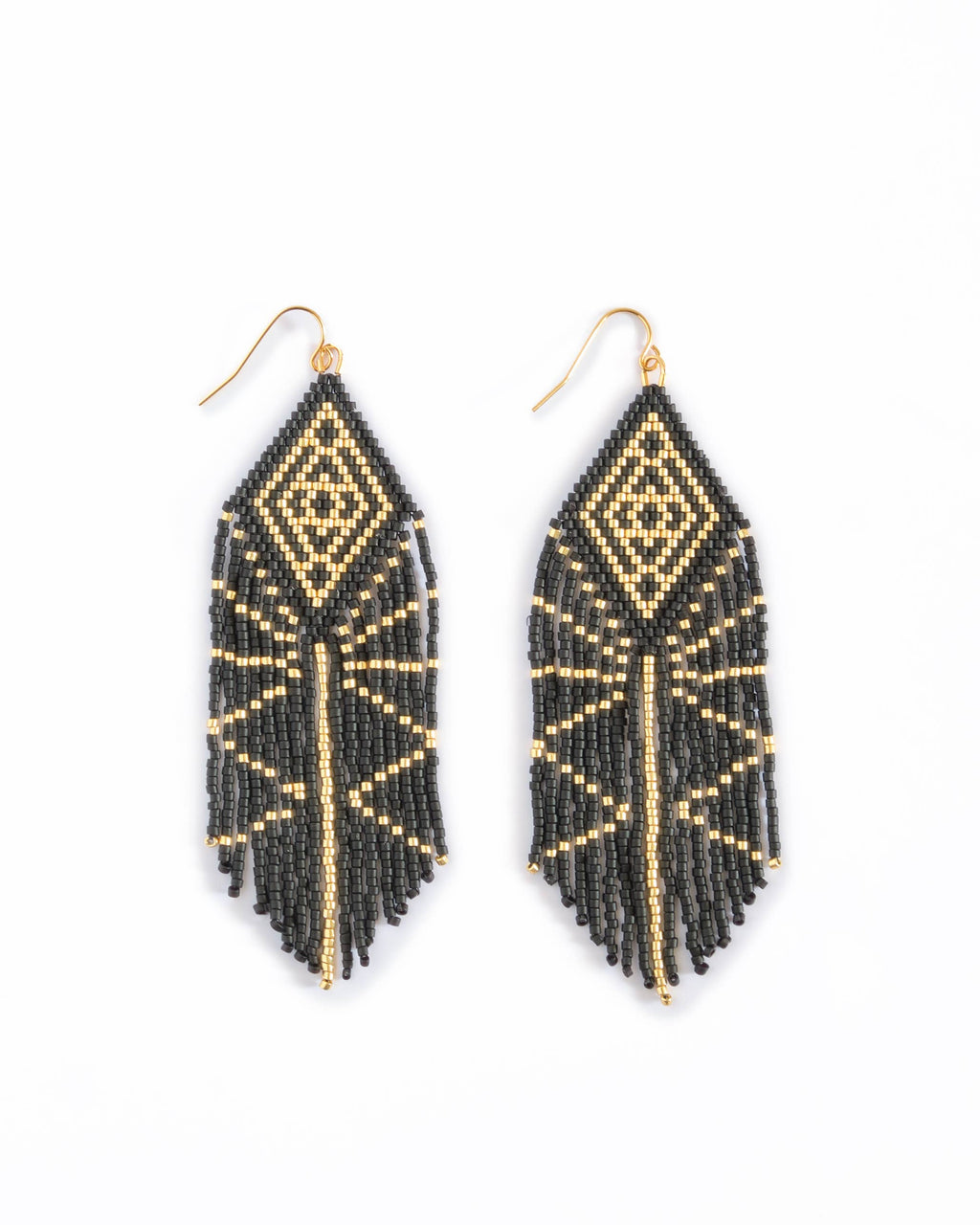 Tribal Diamond Fringe Earrings (Black/Gold)