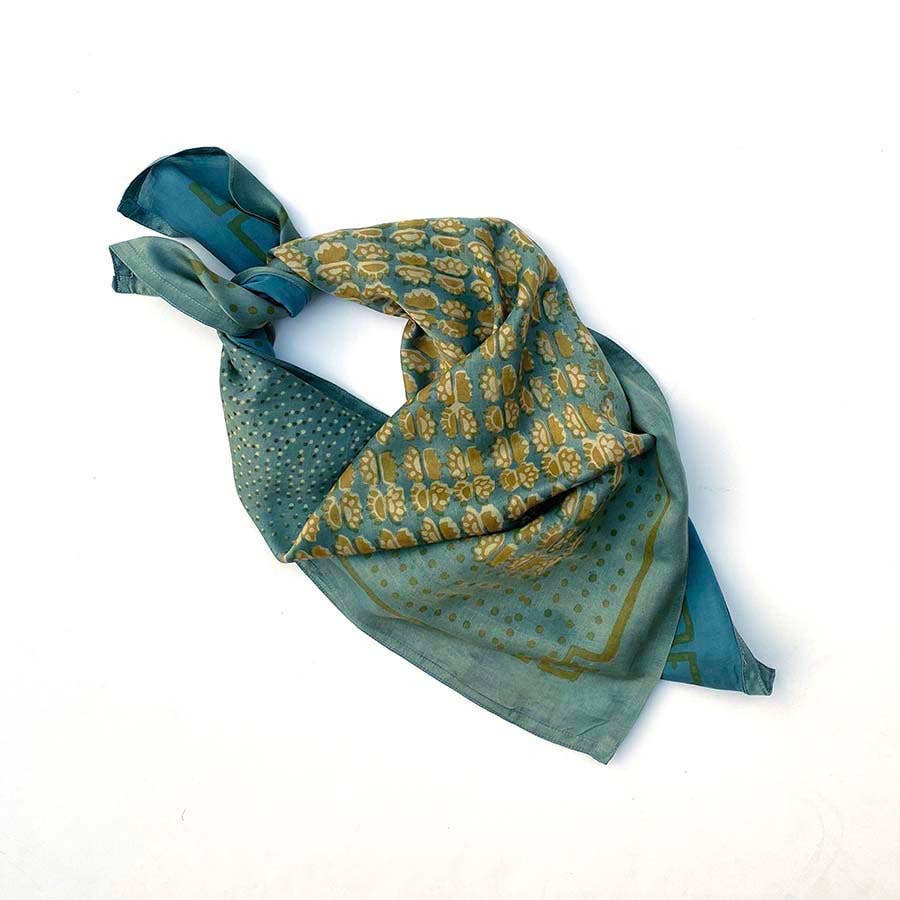 Hand Block Printed Cotton Silk Square Bandana | Surya