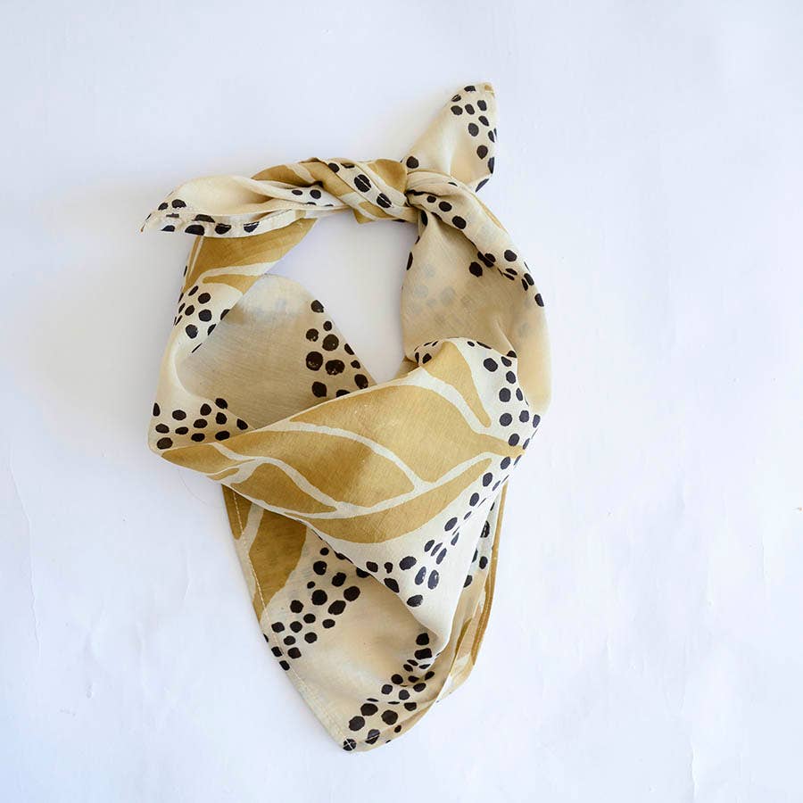 Hand Blocked Printed Cotton and Silk Head Bandana- Golden Gal