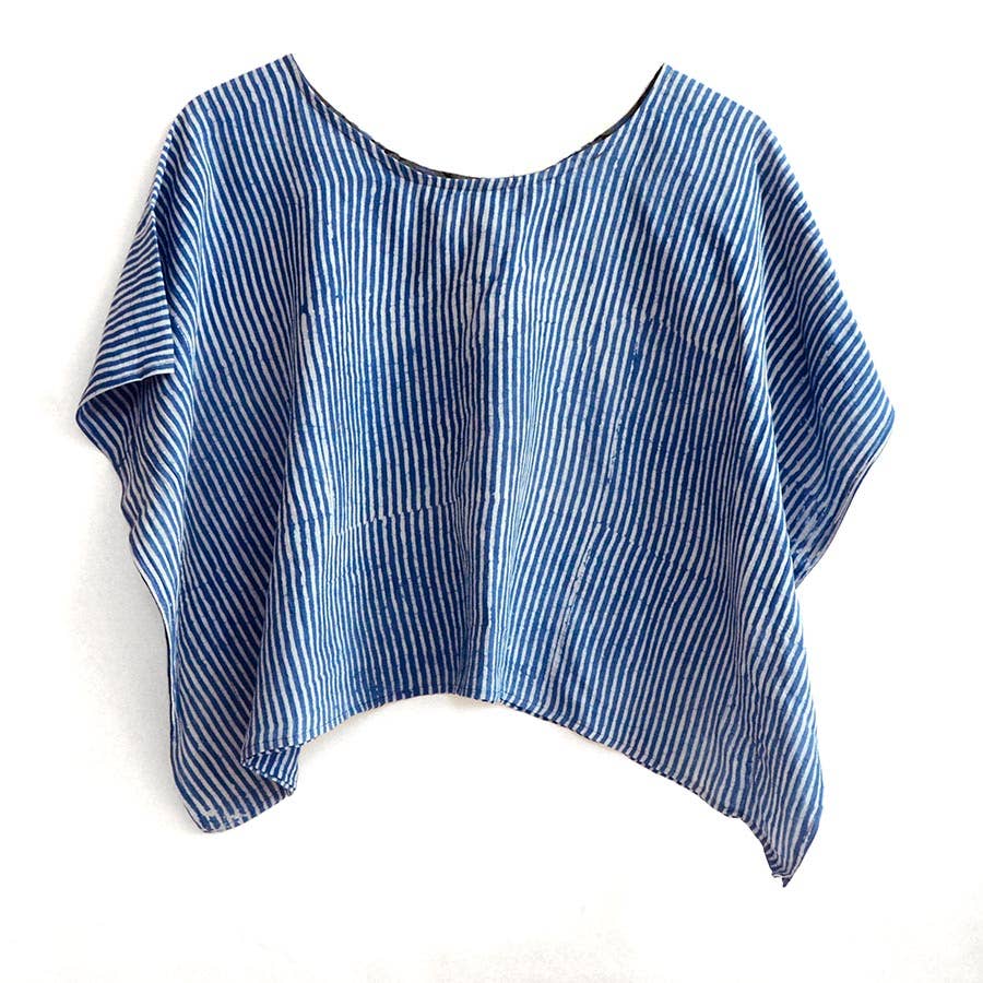 Classic Blue Cotton Silk Croptop Clothing Women - Stripes