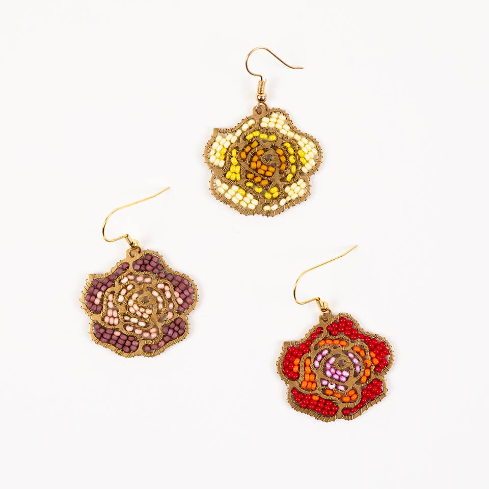 Beaded Rose Earrings