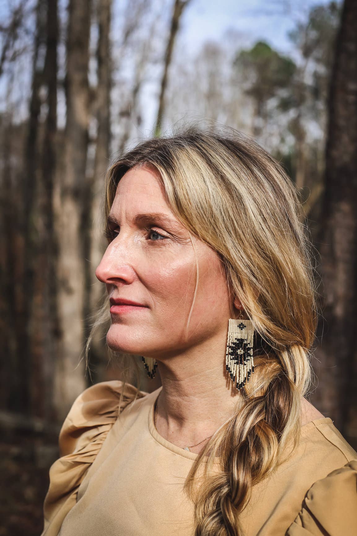 Tribal Fringe Earrings (Cream/Black)