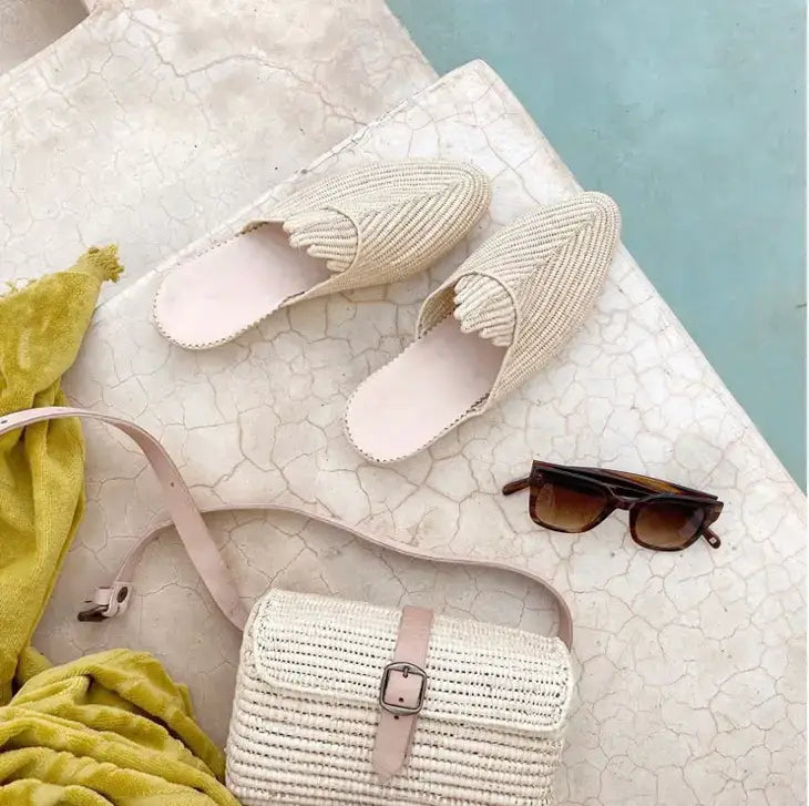 Natural Raffia Slippers  Handmade in Morocco