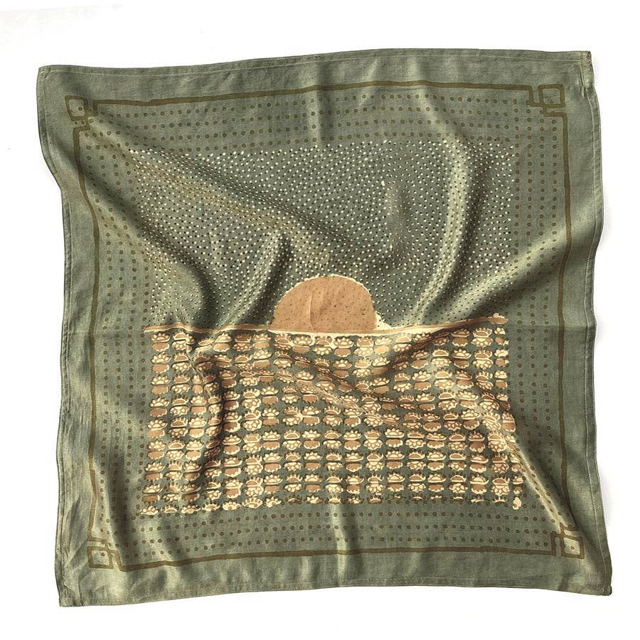 Hand Block Printed Cotton Silk Square Bandana | Surya