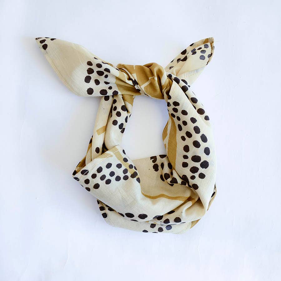 Hand Blocked Printed Cotton and Silk Head Bandana- Golden Gal