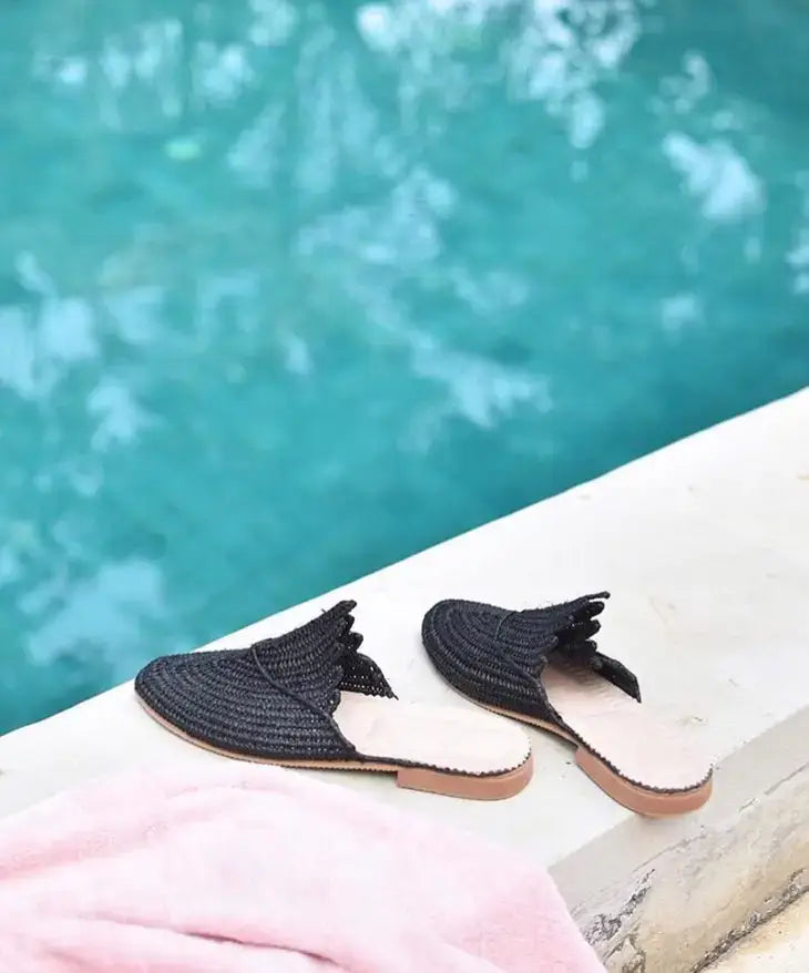 Natural Raffia Slippers  Handmade in Morocco