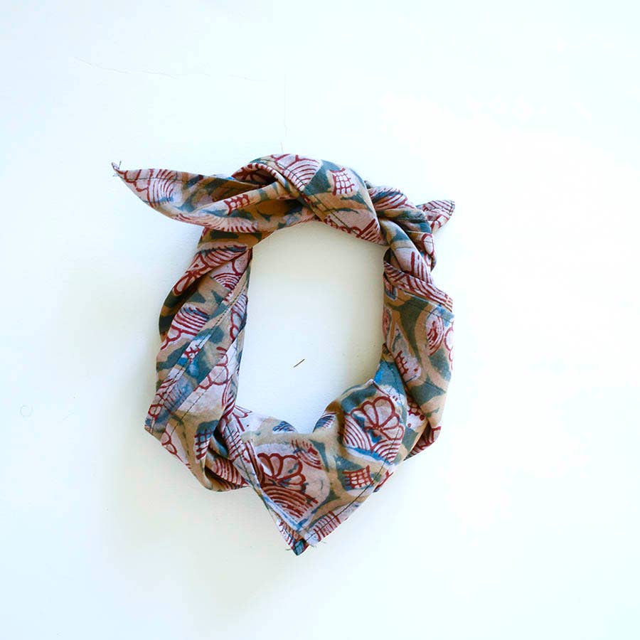 Handcrafted Cotton-Silk Square Bandana Head Scarf | Emerald