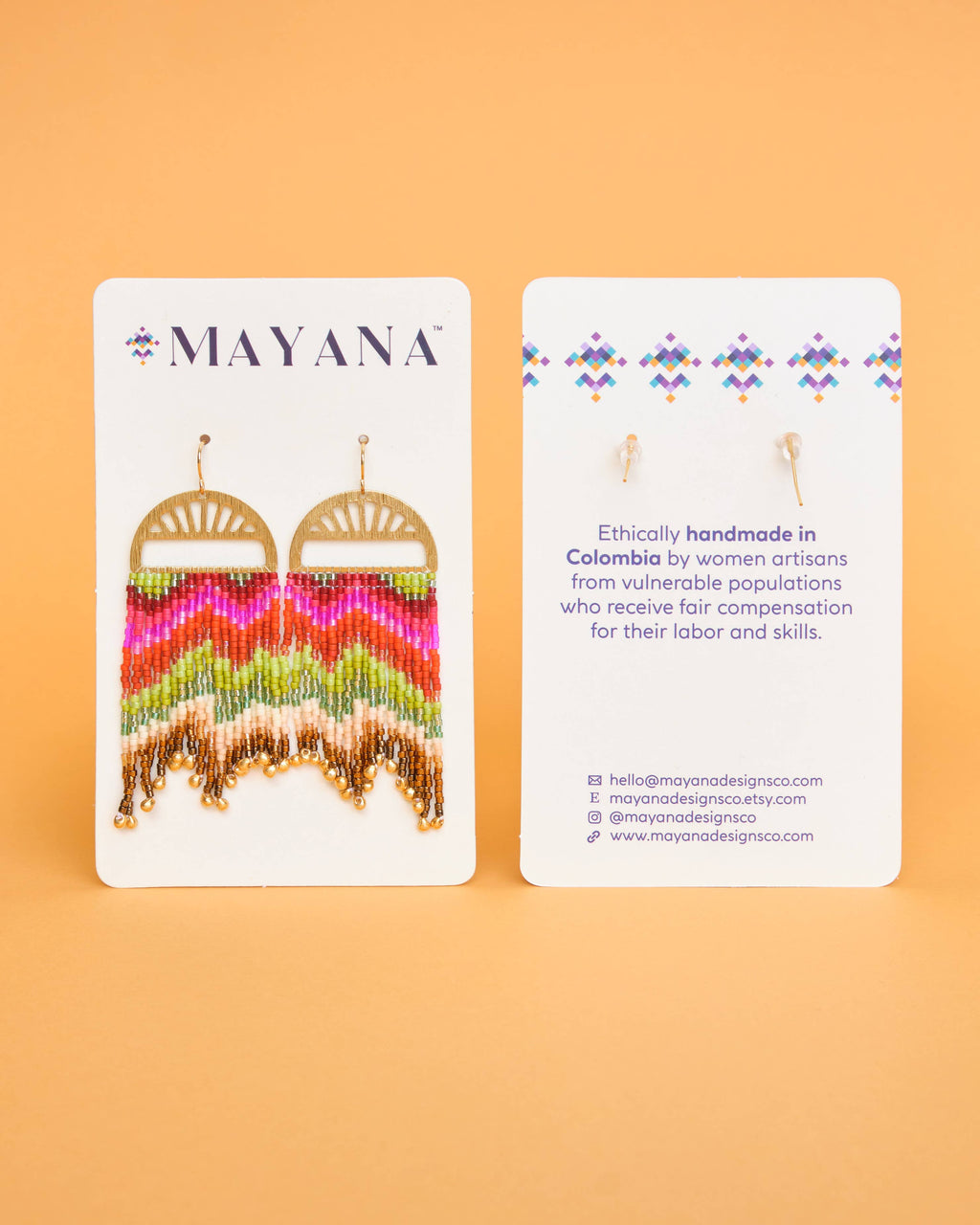 Beaded Handwoven Striped Knit Fringe Earrings (Warmed Earth)