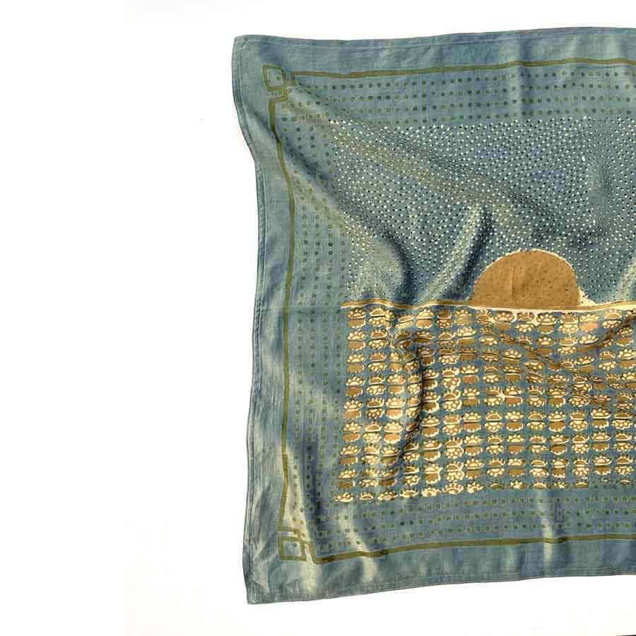 Hand Block Printed Cotton Silk Square Bandana | Surya