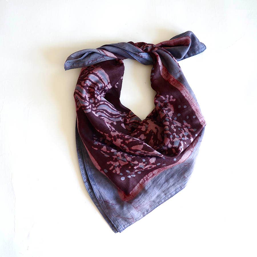 Hand Block Printed Cotton Silk Square Bandana | Reflection