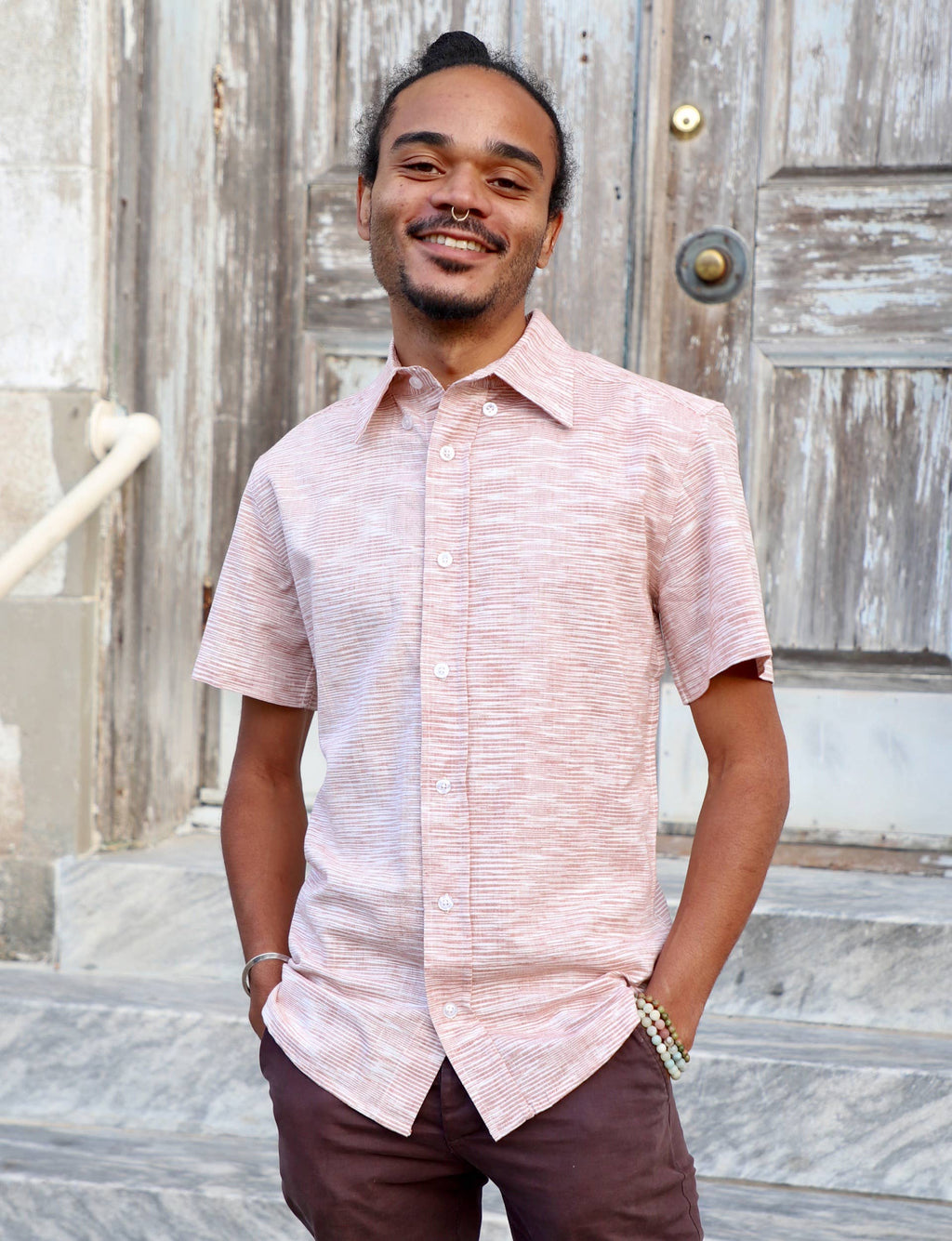 Salmon Ikat Men's Button Down Shirt