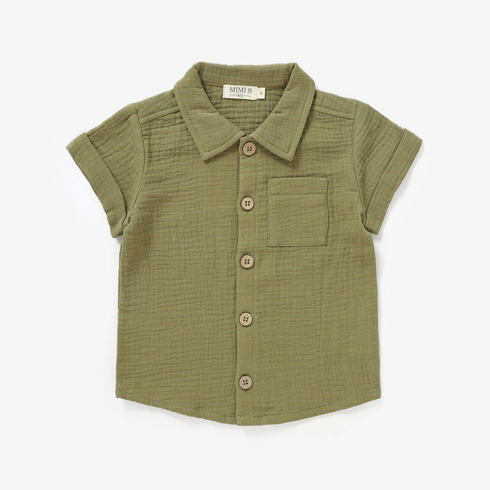 Organic short sleeve button up shirt in Olive Green