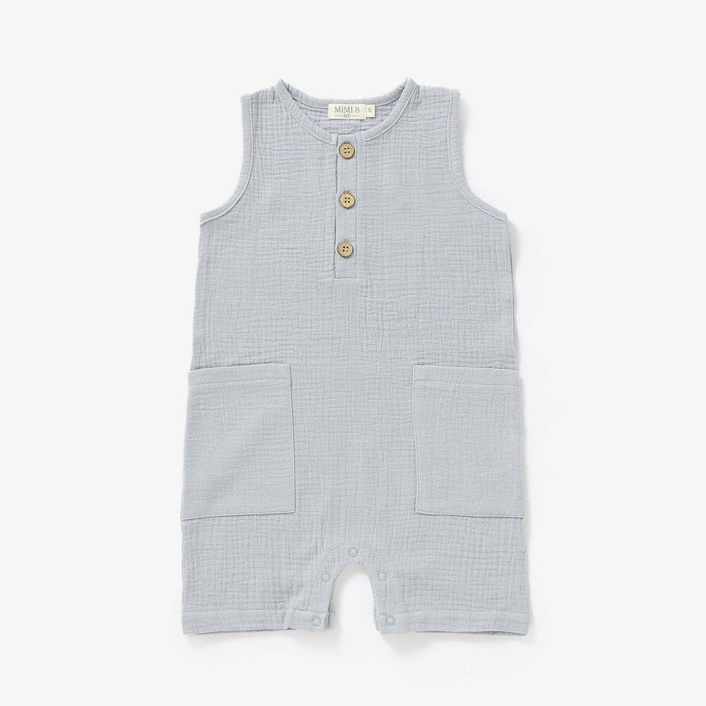 Sleeveless organic gender neutral muslin romper in Cloud
