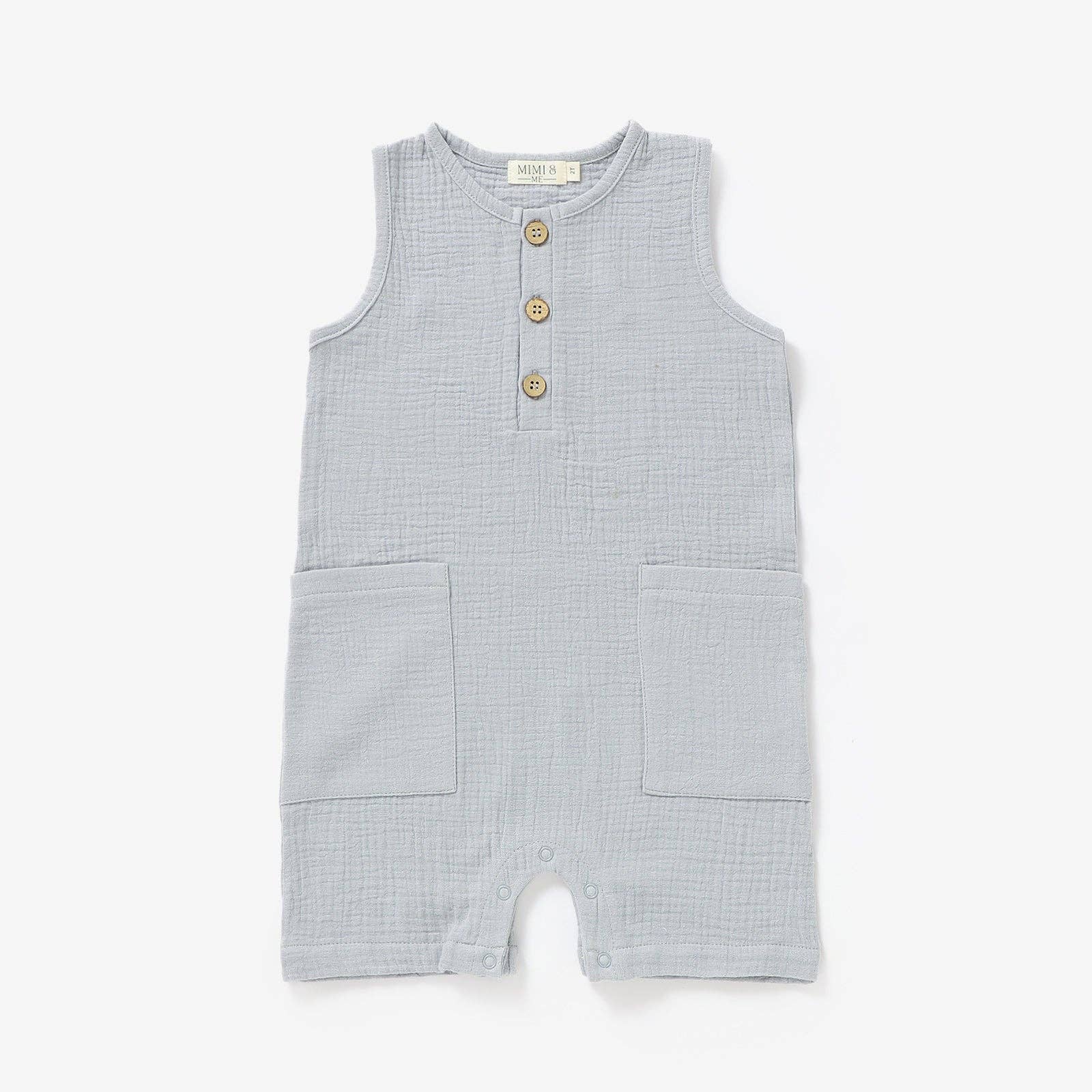 Sleeveless organic gender neutral muslin romper in Cloud